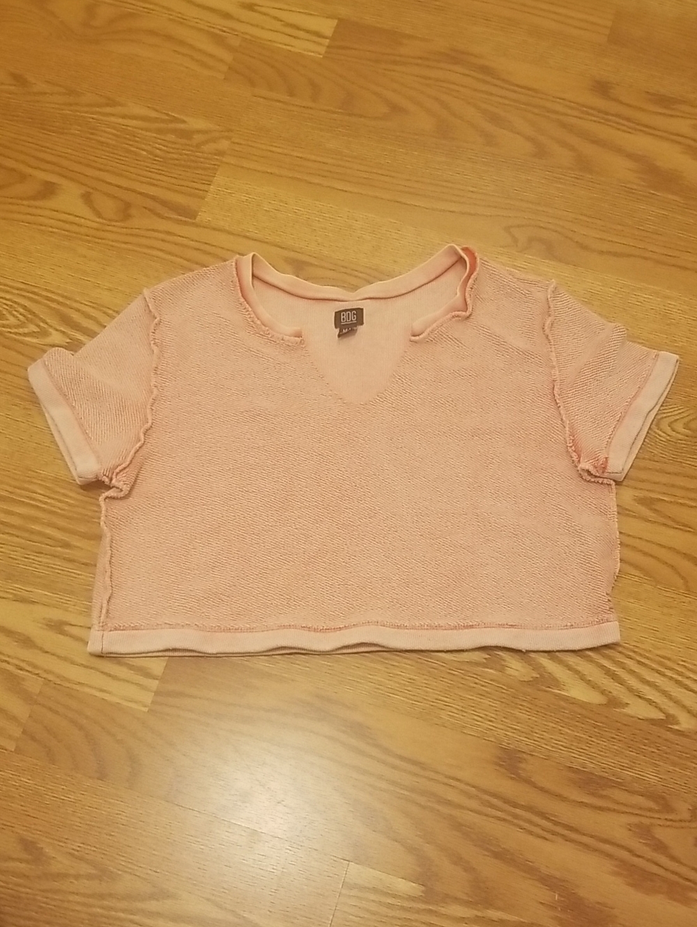 BDG Light Pink Terry Short-Sleeve Crop Top